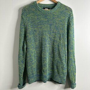 Stussy 2 Tone Loose Gauge‎ Sweater Mens L Green Blue Marled Waffle Chunky Knit